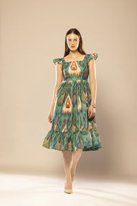 Durable Quality Green Abstract Printed Fit & Flare <b>Dress</b> with Unique Design Printed for Women Wedding Party and Daily Wear - Product Image 2