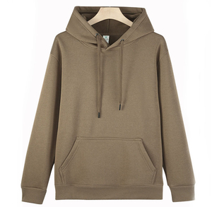 Sweat-shirt à capuche unisexe gris clair, coupe classique, en coton tricoté, couleur unie, poche avant, vêtement d'automne - Product Image 4