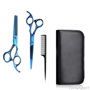 Kit de Tijeras de Barbería Profesionales de la Mejor Calidad, Recubiertas de Titanio Azul, Kit de Barbería Negro para Salón y Uso Personal - Product Image 6