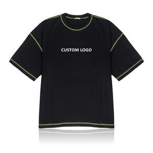 Camiseta de Algodón Extra Grande para Hombre con Logotipo Personalizado, Manga Corta, Cuello Redondo, Ribete en Contraste, Estampado Informal en la Parte Delantera - Product Image 1