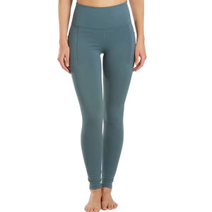 High Waist Seamless Reflective Yoga <b>Leggings</b> Full Length Solid Color with Pockets Four-Way Stretch Polyester/<b>Nylon</b> Pants - Product Image 4