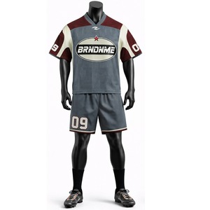 Ensemble maillot et short de football américain 100 % polyester, uniforme sportif respirant, tenue d'équipe personnalisée pour les entraînements et les matchs - Product Image 2