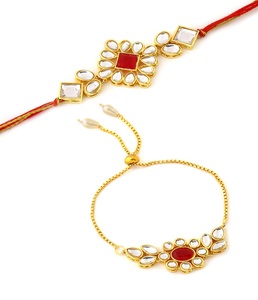 Rakhi de Diseño Royal Kundan, Joyería Hecha a Mano con Hilo Ajustable para Hermanos, Regalo Perfecto para el Festival Raksha Bandhan - Product Image 1