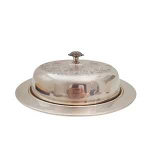 Mantequillera de Metal Plateado Martillado de Primera Calidad con Tapa, Elegante Acabado Espejo, Mantequillera de Acero Inoxidable para el Hogar - Product Image 1