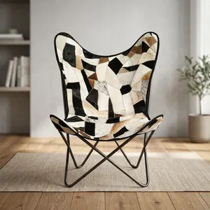 Modern Patchwork Butterfly <b>Chair</b> Metal Legs Handmade Midcentury Living Room Furniture - Product Image 2