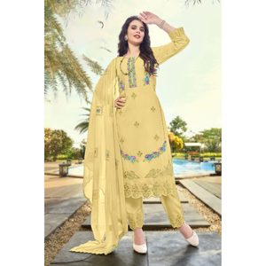GEORGETTE ATRACTIVA CON BORDADO INTERIOR DE SANTOON MOTI TRABAJO SEMI COSTADO FONDO SUPERIOR CON TRAJE DUPATTA SALWAR LEMÓN - Product Image 1