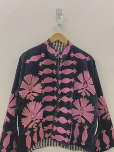 Chaqueta de Mujer de Terciopelo de Algodón con Bordado Floral, Estilo Boho, Reversible, Manga Larga, Otoño Invierno, Patrón Hecho a Mano - Product Image 4