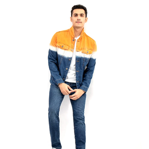 Men's Color Blocking <b>Denim</b> Jacket Dip Dye Cotton Casual <b>Coat</b> Autumn Regular Fit Button Fly Jeans <b>Coat</b> with Pockets - Product Image 4