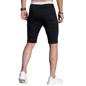 <b>Mens</b> Black <b>Stretch</b> Denim Shorts Slim Fit Casual Cotton Jean Shorts High Waist Five Pocket Summer Breathable Quick Dry Laser Wash - Product Image 2