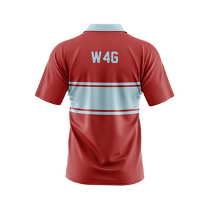 เสื้อถักลายทางสีแดงสำหรับผู้ชาย ผ้าฝ้าย 100% แขนสั้น แห้งเร็ว กันยับ ดีไซน์สปอร์ตพรีเมียม รับสกรีนโลโก้ด้านหน้า - Product Image 3