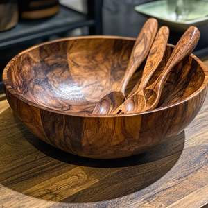 Bol en bois bio, bol de style campagnard, bol en bois moderne, bol de cuisine et de salle à manger, bol à pâtes en bois - Product Image 1