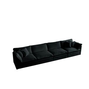 Divano Componibile a U Modulare 5 Posti Convertibile per Soggiorno con 1 Pouf in Ciniglia Nera - Product Image 6