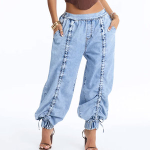 Newest Style Lady Bubblywear Pant Lose and <b>Fitting</b> Size Woman Denim Pant Womens Clothing <b>Black</b> Quantity Custom Pant Cotton Jeans - Product Image 2