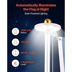 Kit de mât de drapeau sectionnel robuste de 25 pieds avec 136 LED solaires pour extérieur, en aluminium - Product Image 3