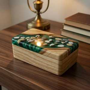 Emerald Resin Jewelry <b>Box</b> Wooden River Jewelry Organizer Handmade Epoxy <b>Trinket</b> <b>Box</b> Luxury Keepsake Storage Gift - Product Image 6