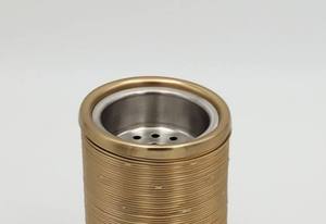 Ribbed Gold Metal Incense Burner Bulk Luxury Cylindrical Bakhoor Censer with Wood Base Modern Tabletop Home Office <b>Decor</b> - Product Image 6