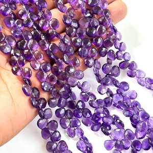 ลูกปัดอะเมทิสต์ทรงหัวใจเจียระไนแบบ Briolette ขนาด 6-8 มม. ลูกปัดพลอยอะเมทิสต์สีม่วงธรรมชาติสำหรับทำเครื่องประดับ ความยาว 10 นิ้ว - Product Image 2