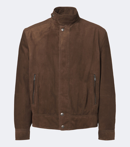 Men's Brown <b>Suede</b> <b>Bomber</b> <b>Jacket</b> Stand Collar Zip Pockets Casual Autumn Wear High Quality Wholesale Factory Manufacturer - Product Image 1