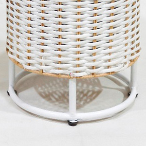 Modern Rattan Flower Stand Set with White Metal Frame Indoor Plant <b>Pot</b> Holder Circular Design Minimalist Style - Product Image 6