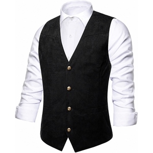 Gilet en cuir suédé vintage pour homme, style western cowboy, avec franges et pompons, boutons-pression, décontracté, OEM - Product Image 3