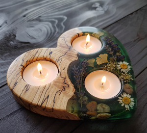 Porte-bougie en résine en forme de cœur et en bois d'acacia, porte-bougie pour mariage, cadeau de Noël - Product Image 3