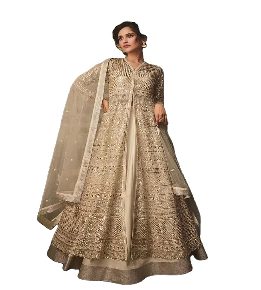 Новейшее стильное индийское/пакистанское длинное платье-брюки kurta, украшенное хрустальными стеклянными бусинами, для свадьбы 2021