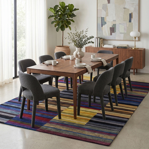 DECORDEC Tapis en laine fait main multicolore à rayures patchwork, antidérapant, écologique, motif blocs contemporains, pour salon - Product Image 3