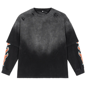 T-shirt surdimensionné à manches longues pour homme, double couche, délavé à l'acide, imprimé graphique, style streetwear, vente en gros personnalisée - Product Image 1