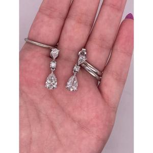 Pear Cut Diamond Drop <b>Earrings</b> in White Gold Three Stone <b>Dangle</b> <b>Earrings</b> Elegant Bridal Wedding Jewelry Luxury Statement <b>Earring</b> - Product Image 3