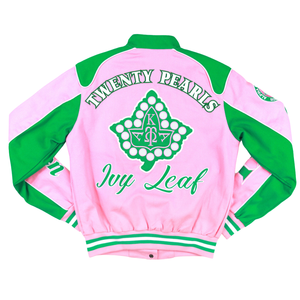 AKA <b>Pink</b> Racing Twill <b>Jacket</b> Embroidered Letterman Style Snap Button Varsity <b>Jacket</b> Women Premium Fashion Outerwear - Product Image 2