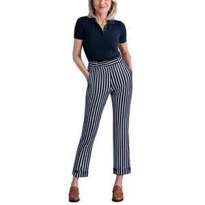 Fabrication directe usine – Pantalon crayon rayé en tissu Oxford anti-plis pour femme – Tenue de bureau formelle ou décontractée – Long costume - Product Image 3