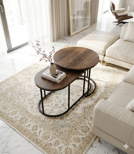 Ensemble de tables basses gigognes pour salon, marque Best Selling Home, 2 pièces, acier noir, plateau en PB, style postmoderne, garantie 3 ans - Product Image 2