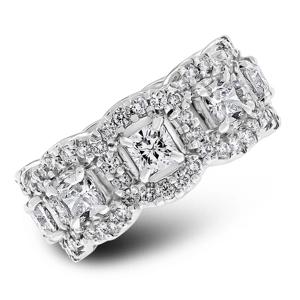 แหวนเพชรทรงปรินเซสคัทแบบ Eternity Band ชุบโรเดียม ประดับเพชรแบบ Pave Setting สำหรับผู้หญิง สไตล์หรูหราสำหรับงานหมั้น รูปทรงเรขาคณิต - Product Image 2