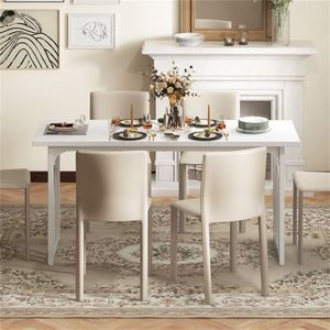 Spacious 63\"x24\"x30\" Rectangular <b>Dining</b> <b>Table</b> with Adjustable Foot Pads Waterproof Stain Resistant Surface - Product Image 5