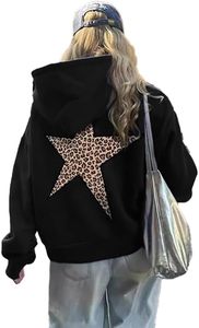 Sudadera con capucha extragrande para mujer, estampado de leopardo, espalda con estrellas, tejido vaquero, ropa de calle de invierno, lavado suave, informal - Product Image 2