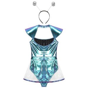 Femmes Espace Alien Cosplay Costume <span class=keywords><strong>Pvc</strong></span> Jupe Body Avec Cheveux Cerceau <span class=keywords><strong>Bandeau</strong></span> Ensembles pour Scène Performance Mascarade Discothèque - Product Image 5