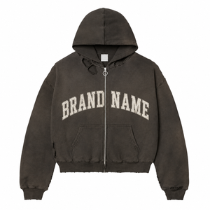 Sweat-shirt unisexe à capuche zippé, coupe oversize, en coton tricoté, style streetwear, avec logo imprimé sur le devant, effet délavé soleil, fabriqué en usine - Product Image 3