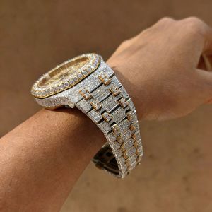 Montre analogique à quartz de luxe pour homme, en argent incrusté de diamants et de moissanite, avec cristal saphir, mouvement ETA, résistance à l'eau 10m, cachée - Product Image 6