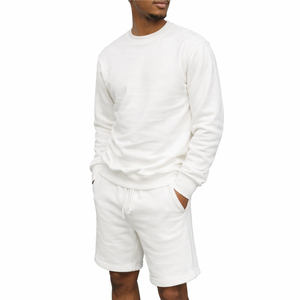 Conjunto de Sudadera y Pantalones Cortos Lisos para Hombre, Chándal Informal de Algodón, Conjunto de Dos Piezas, Ajuste Cómodo y Tejido Transpirable - Product Image 1