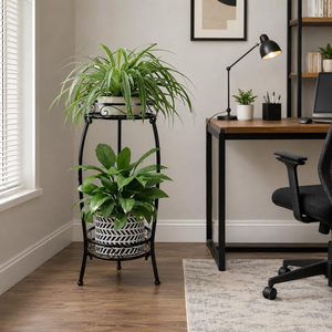 Support de plantes en métal à 2 niveaux, pour l'intérieur et l'extérieur, résistant à la rouille, support de jardin, porte-pot de fleurs, étagère de présentation, décoration de balcon et de terrasse - Product Image 5