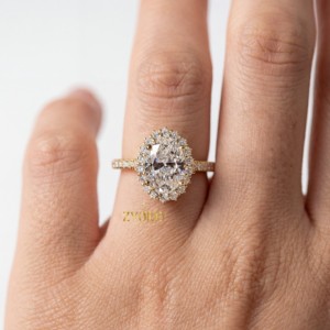 Fine Jewelry Lab Grown Oval Cut Diamond Engagement Ring Pave Trendy Gold 14K/18K VS Bridal Wedding Anniversary Party Proposal - Product Image 5
