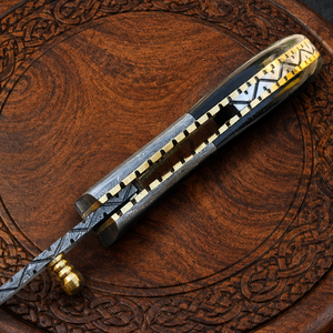SAZ ENTERPRISES Cuchillo de Bolsillo Plegable de Acero de Damasco Hecho a Mano Personalizado con Hoja Bloqueable de 6.5 Pulgadas, Funda de Cuero, OEM, ODM, Venta al por Mayor, DIY - Product Image 2
