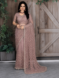 Saris indiens de créateur Vexotrend pour femmes, motif Patola traditionnel, pour mariage, fête, Diwali, élégants, en tissu filet, séchage rapide, infroissables - Product Image 1