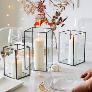 Square Glass <b>Lantern</b> With Black Frame For Candle Home Decoration Heat Resistant Durable Design - Product Image 5