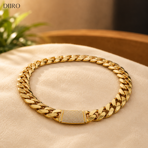Collar de Cadena Cubana Chapado en Oro de 10K para Hombre con Cierre de Moissanita, Joyería de Diamantes de Corte Redondo Estilo Hip Hop - Product Image 1