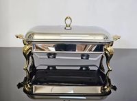 Plat de service rectangulaire de luxe avec accents dorés, chauffe-plats élégant pour buffet, ensemble de service en acier inoxydable pour traiteur