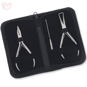 Professional Gold Hair Extension Tools Set Dual Pliers Scissors Wire Loop Threader <b>Needle</b> Zipper Storage <b>Case</b> Kit 5Pcs OEM - Product Image 3