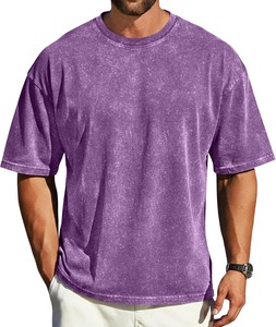 T-shirt vintage délavé coupe ample à épaules tombantes pour homme, col rond décontracté, en coton doux et respirant, streetwear à manches courtes - Product Image 4