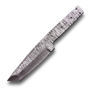 Lame vierge en acier Damas pour couteau Tanto, à queue pleine, avec trous de fixation, pour la fabrication de couteaux DIY et la personnalisation, forgée à la main - Product Image 1