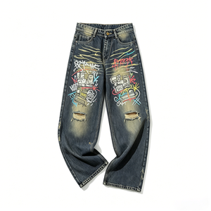 Pantalones Vaqueros Holgados con Estampado Gráfico, Diseño Personalizado, Lavado Vintage, Remaches, Pantalones Rectos de Mezclilla para Invierno, Estilo Urbano, Hip Hop, Y2K - Product Image 6